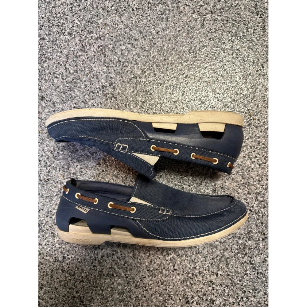 Crocs Men Navy Blue Canvas Boat Shoes Slip On Loafers Size 12 Nautical Casual